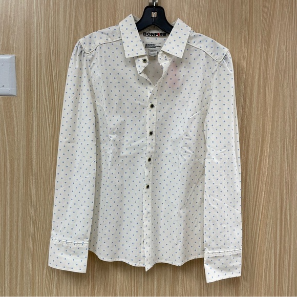 Bonfire White Print Blouse Size Large - Picture 1 of 5